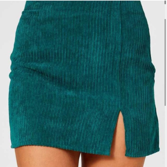 NWT Altar’d State Corduroy Ribbed Teal Slit Skirt - Picture 2 of 6